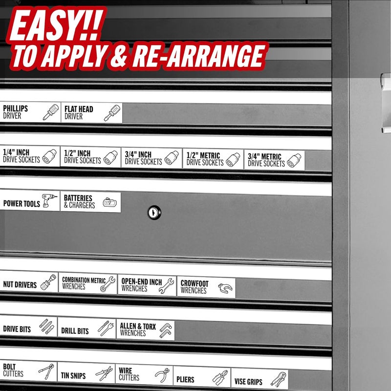 Itera Toolbox Organization Magnetic Labels-80 Large Tool Chest Organizer Labels-Strong Magnets-Fits All Brands of Steel Tool Box Drawers(White 3.125x1.0 in) - Image 2